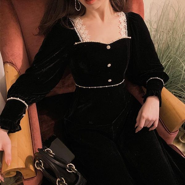 casual dresses cupnice autumn french velvet long sleeve black retro lace women square collar designer winter korean lady party goth dress, Black;gray
casual dresses cupnice autumn french velvet long sleeve black retro lace women square collar designer winter korean lady party goth dress, Black;gray