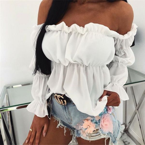 elegant women off shoulder chiffon blouse fashion solid color pleated shirt womens office street and blouses, White
elegant women off shoulder chiffon blouse fashion solid color pleated shirt womens office street and blouses, White