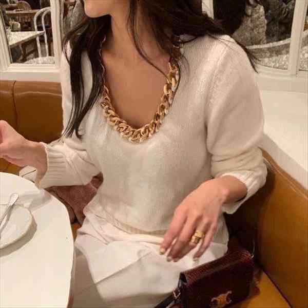 gold chain v neck women knitted sweater european style casual long sleeve pure color fashion knitwear, White;black
gold chain v neck women knitted sweater european style casual long sleeve pure color fashion knitwear, White;black
