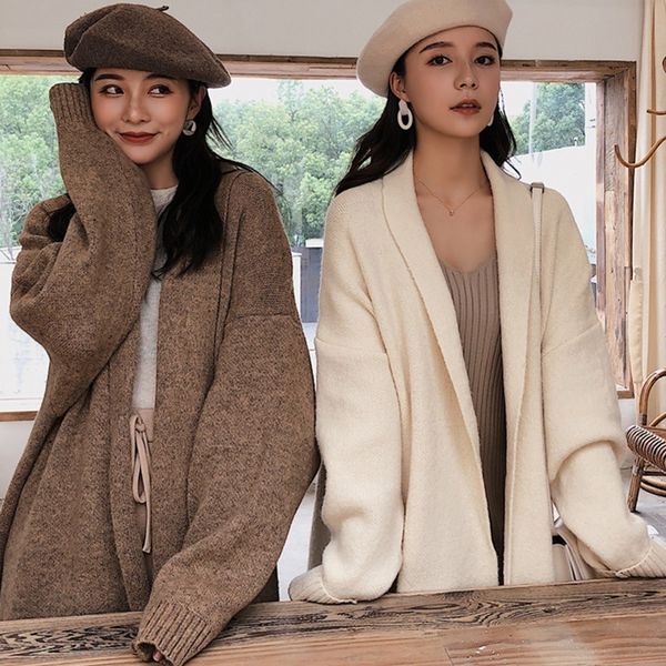 women's sweaters loose knit cardigan autumn mid winter length korean-style sweater coats all combine solid color women's clothing, White;black
women's sweaters loose knit cardigan autumn mid winter length korean-style sweater coats all combine solid color women's clothing, White;black