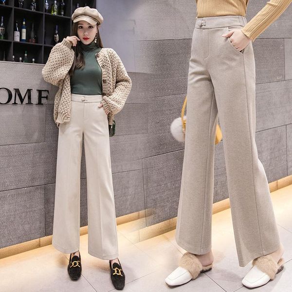 women's pants & capris women 2021 autumn winter wide leg woolen female high waist straight long ladies loose casual wool suit trousers, Black;white
women's pants & capris women 2021 autumn winter wide leg woolen female high waist straight long ladies loose casual wool suit trousers, Black;white