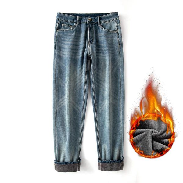 men's jeans fitted straight slim winter brand clothing retro style fleece thick and comfortable warm cotton stretch denim, Blue
men's jeans fitted straight slim winter brand clothing retro style fleece thick and comfortable warm cotton stretch denim, Blue