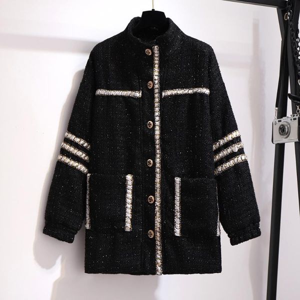 women's wool & blends (117~157cm) winter high neck collar woven tweed coat fashion chic style thick long overcoat plus size big pocket, Black
women's wool & blends (117~157cm) winter high neck collar woven tweed coat fashion chic style thick long overcoat plus size big pocket, Black