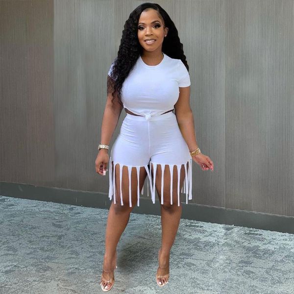 hirigin summer two piece club set bandage crop tassel biker shorts outfits for women beachwear matching sets women's tracksuits, Gray 
hirigin summer two piece club set bandage crop tassel biker shorts outfits for women beachwear matching sets women's tracksuits, Gray