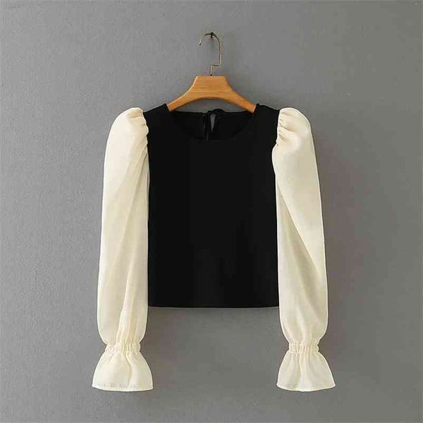 woman contrast color puff sleeve splicing knitting t shirt casual femme o-neck slim t1373 210401, White
woman contrast color puff sleeve splicing knitting t shirt casual femme o-neck slim t1373 210401, White