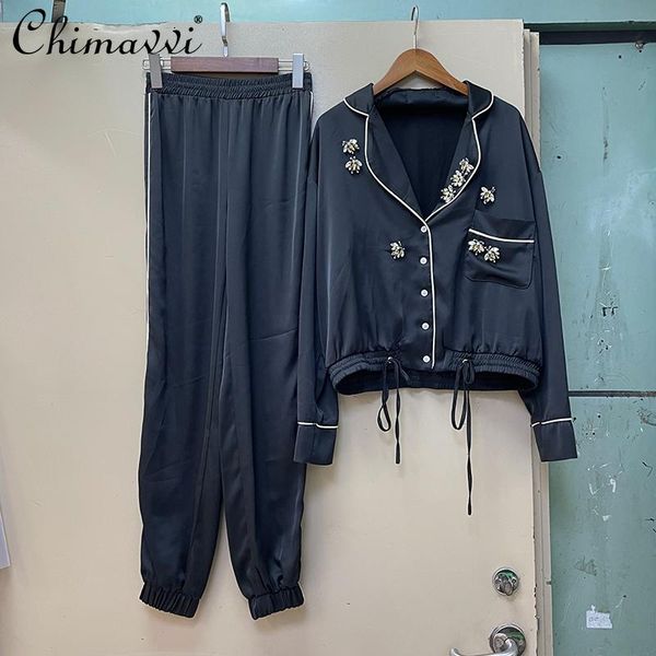 women's two piece pants spring 2021 fashion casual outfit for women handmade silk bead long sleeve coats ankle-tied trousers two-piece, White
women's two piece pants spring 2021 fashion casual outfit for women handmade silk bead long sleeve coats ankle-tied trousers two-piece, White