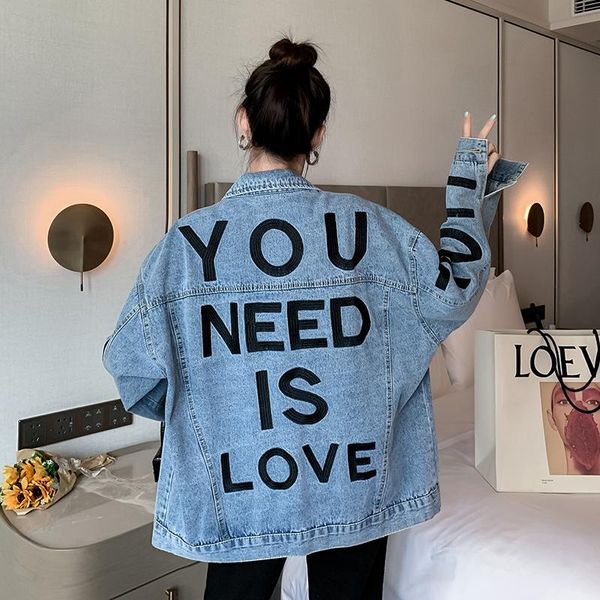 women's jackets tide hiphop loose denim fashion street chic embroidered letter single-breasted jean coats mujer outerwear ins, Black;brown
women's jackets tide hiphop loose denim fashion street chic embroidered letter single-breasted jean coats mujer outerwear ins, Black;brown