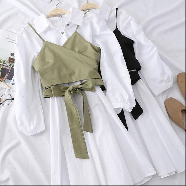 womens dresses style bandage tube strap medium and long solid color sleeved shirt dress two piece suit women, Black;gray
womens dresses style bandage tube strap medium and long solid color sleeved shirt dress two piece suit women, Black;gray