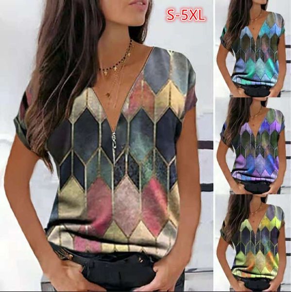 women's t-shirt 2021 spring geometric printing v-neck short sleeve casual 583u, White
women's t-shirt 2021 spring geometric printing v-neck short sleeve casual 583u, White