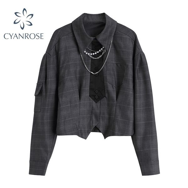 women gothic dark plaid blouses with tie chain spring goth punk cardigan shirts female streetwear loose retro blusas 210515, White
women gothic dark plaid blouses with tie chain spring goth punk cardigan shirts female streetwear loose retro blusas 210515, White