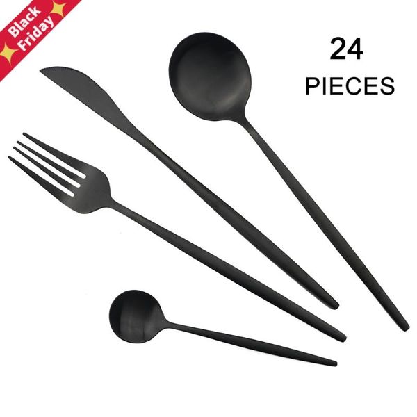 24pcs/set black matte cutlery set stainless steel dinnerware knife fork spoon dinner kitchen flatware tableware sets
24pcs/set black matte cutlery set stainless steel dinnerware knife fork spoon dinner kitchen flatware tableware sets