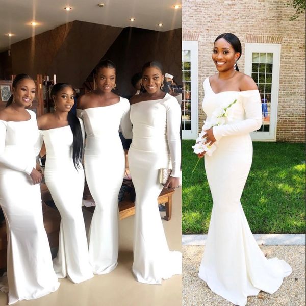 2021 elegant black girls white mermaid bridesmaid dresses long sleeves party wedding guest gowns maid of honor dress sweep train, White;pink
2021 elegant black girls white mermaid bridesmaid dresses long sleeves party wedding guest gowns maid of honor dress sweep train, White;pink
