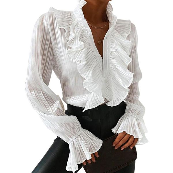 women's t-shirt women' commuting ruffles shirt female casual low-cut falbala collar long pagoda sleeve with buttons for summer aut, White
women's t-shirt women' commuting ruffles shirt female casual low-cut falbala collar long pagoda sleeve with buttons for summer aut, White