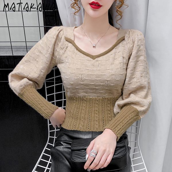 matakawa lantern sleeve woman sweaters slim waist v-neck loose korean outer wear short knitted sweater women 210513, White;black
matakawa lantern sleeve woman sweaters slim waist v-neck loose korean outer wear short knitted sweater women 210513, White;black