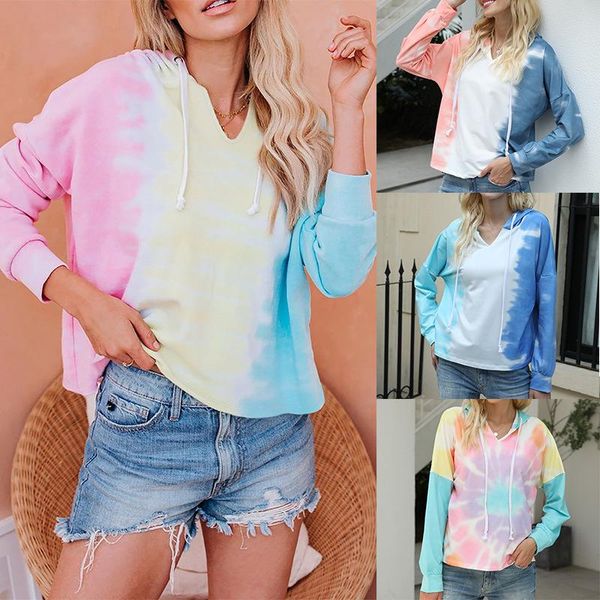 women's hoodies & sweatshirts up european and american wear tie dye hoodie in autumn winter 2021 loose gradient long sleeve top, Black