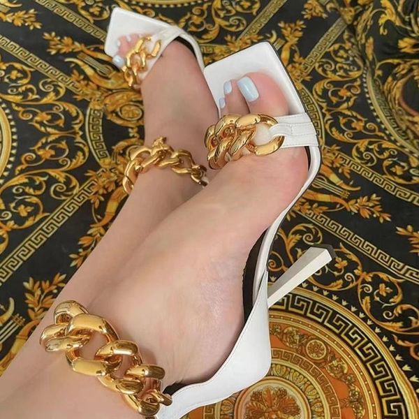 dress shoes summer high heels women sandals metal chain decoration solid color female square toe sandalias zip open footwear, Black
dress shoes summer high heels women sandals metal chain decoration solid color female square toe sandalias zip open footwear, Black
