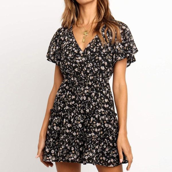 women's swimwear 2021 summer fashion small floral v-neck high-waist lace-up a-line chiffon dress for ladies, White;black
women's swimwear 2021 summer fashion small floral v-neck high-waist lace-up a-line chiffon dress for ladies, White;black
