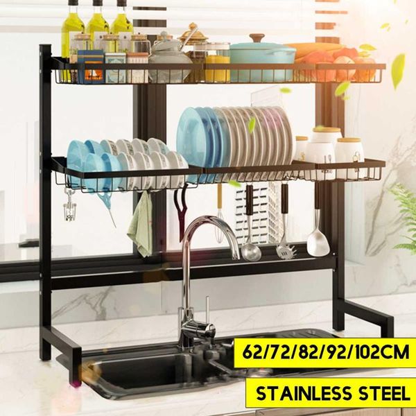 kitchen storage & organization 2-tier stainless steel dishes rack dual sink drain home organizer dish shelf drying 62/72/82/92cm
kitchen storage & organization 2-tier stainless steel dishes rack dual sink drain home organizer dish shelf drying 62/72/82/92cm