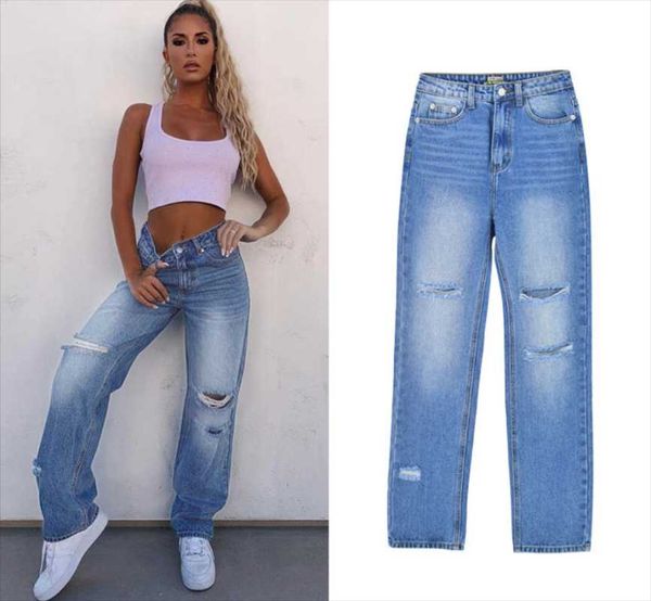 women's jeans summer high-quality high-waist straight loose daddy pants drape ripped denim trousers mopping, Blue
women's jeans summer high-quality high-waist straight loose daddy pants drape ripped denim trousers mopping, Blue