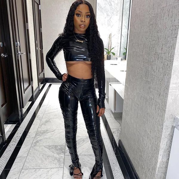 two piece set casual pu women sets skinny blouse full sleeve crop pants leather bodycon fitness tracksuits women's, Gray
two piece set casual pu women sets skinny blouse full sleeve crop pants leather bodycon fitness tracksuits women's, Gray