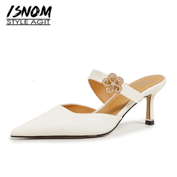 slippers isnom women genuine leather strappy pointed toe high heels elegant slip on casual summer shoes ls11, Black
slippers isnom women genuine leather strappy pointed toe high heels elegant slip on casual summer shoes ls11, Black
