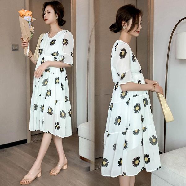 902# summer thin maternity long dress elegant a line slim waist floral clothes for pregnant women chic ins breathable pregnancy dresses, White
902# summer thin maternity long dress elegant a line slim waist floral clothes for pregnant women chic ins breathable pregnancy dresses, White
