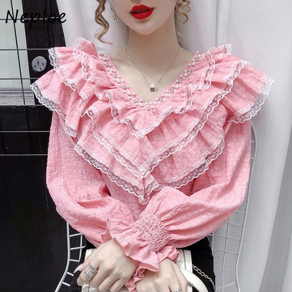 neploe autumn new chic beading patchwork shirt v-neck ruffles chiffon femme blusas all-match loose puff sleeve women blouse 210423, White
neploe autumn new chic beading patchwork shirt v-neck ruffles chiffon femme blusas all-match loose puff sleeve women blouse 210423, White