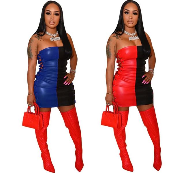 women fashion nightclub mini bodycon bandage dress lace up hollow out stitching strapless faux leather pu clubwear casual dresses, Black;gray
women fashion nightclub mini bodycon bandage dress lace up hollow out stitching strapless faux leather pu clubwear casual dresses, Black;gray