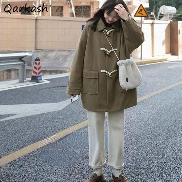 women's wool & blends women horn button japan style preppy simple warm winter outwear sweet leisure loose teens all-match female, Black
women's wool & blends women horn button japan style preppy simple warm winter outwear sweet leisure loose teens all-match female, Black