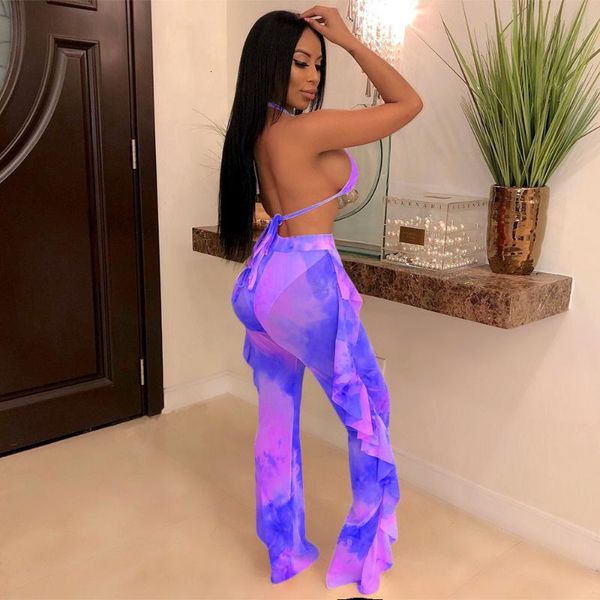 women's two piece pants adogirl tie dye print mesh summer beach set with panties women bra halter crop ruffle wide leg clubwear, White
women's two piece pants adogirl tie dye print mesh summer beach set with panties women bra halter crop ruffle wide leg clubwear, White