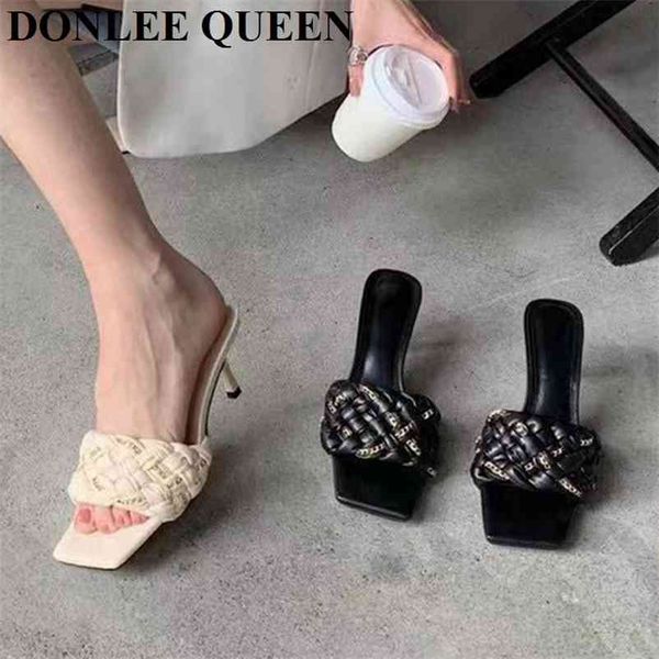 brand chain weave slippers fashion thick high heels square toe gladiator sandal outdoor slides ladies mule shoes summer footwear 210619, Black
brand chain weave slippers fashion thick high heels square toe gladiator sandal outdoor slides ladies mule shoes summer footwear 210619, Black