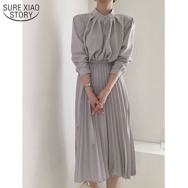 french style temperament long sleeve women's dress with belt early spring single breasted pleated vestidos 12757 210508, Black;gray
french style temperament long sleeve women's dress with belt early spring single breasted pleated vestidos 12757 210508, Black;gray