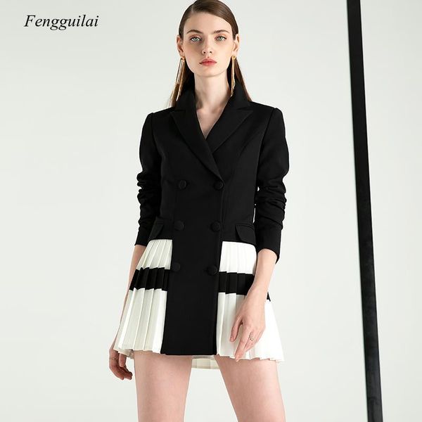 fashion black suit coat women's design in spring 2021 elegant double breasted pleated office party suits & blazers, White;black
fashion black suit coat women's design in spring 2021 elegant double breasted pleated office party suits & blazers, White;black
