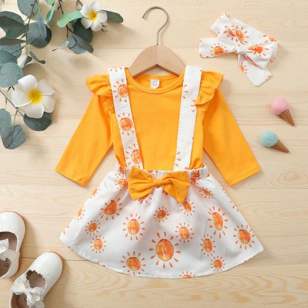 girl's dresses 3pcs sweet baby girls autumn clothes sets 0-24m long sleeve solid romper sun printed bow suspender skirt headband, Red;yellow
girl's dresses 3pcs sweet baby girls autumn clothes sets 0-24m long sleeve solid romper sun printed bow suspender skirt headband, Red;yellow