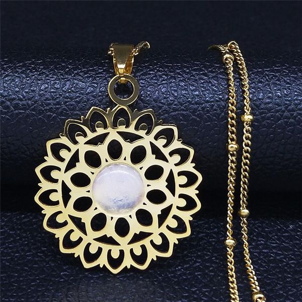 pendant necklaces bohemian flower of life moonstone stainless steel necklace women gold color jewelry collares etnicos bohemios n4451s04, Silver
pendant necklaces bohemian flower of life moonstone stainless steel necklace women gold color jewelry collares etnicos bohemios n4451s04, Silver
