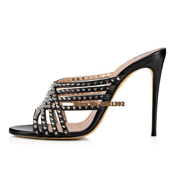 women high thin heel peep toe slippers rivets summer stiletto sandals fashion rock mules larger size shoes, Black
women high thin heel peep toe slippers rivets summer stiletto sandals fashion rock mules larger size shoes, Black