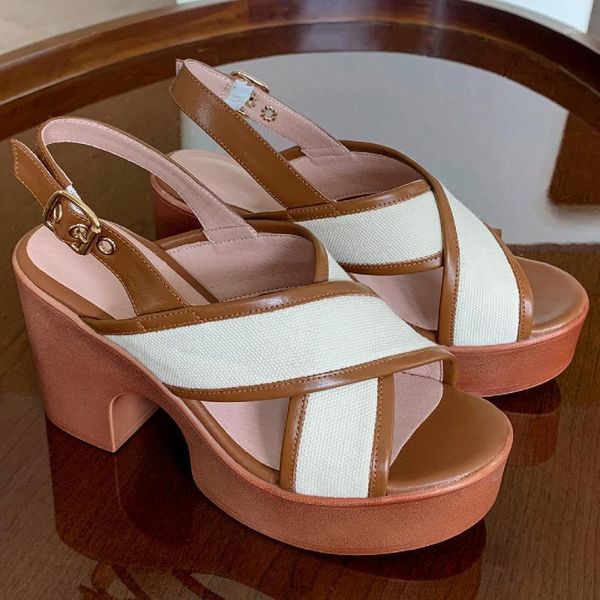 dress shoes women's genuine leather bordered canvas patchwork thick high heel platform sandals cross strap open toe summer comfortable, Black
dress shoes women's genuine leather bordered canvas patchwork thick high heel platform sandals cross strap open toe summer comfortable, Black