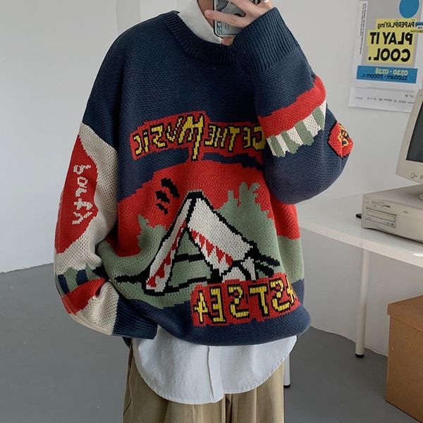 men's sweaters 2021 lazy wind ins tide brand stitching japanese harajuku student knit sweater autumn and winter men, White;black
men's sweaters 2021 lazy wind ins tide brand stitching japanese harajuku student knit sweater autumn and winter men, White;black