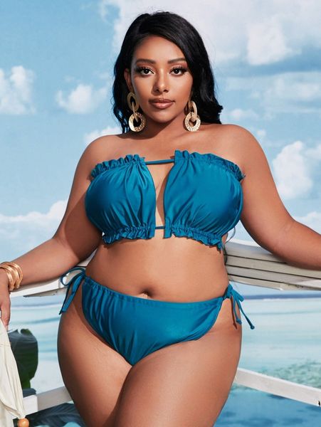 plus ruched frill trim bikini swimsuit t7hq#, Black
plus ruched frill trim bikini swimsuit t7hq#, Black