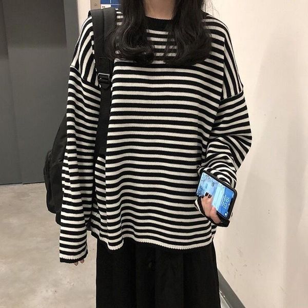 women's sweaters classic o-neck striped sweater women oversized korean cashmere pullover 2021 fall winter long sleeve warm female cloth, White;black
women's sweaters classic o-neck striped sweater women oversized korean cashmere pullover 2021 fall winter long sleeve warm female cloth, White;black