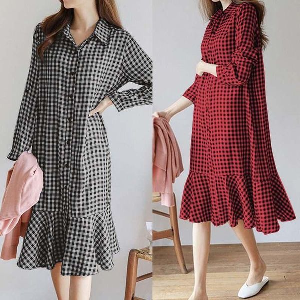 casual dresses plus size elegant check shirt dress women's spring sundress zanzea 2021 long sleeve midi vestido female lapel ruffle rob, Black;gray
casual dresses plus size elegant check shirt dress women's spring sundress zanzea 2021 long sleeve midi vestido female lapel ruffle rob, Black;gray