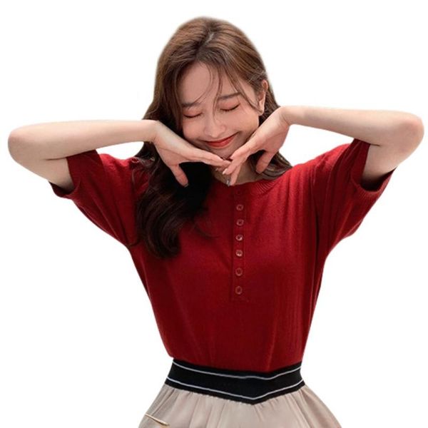 women's t-shirt 2021 summer women sleeve round neck short female ice silk knitted shirt, White
women's t-shirt 2021 summer women sleeve round neck short female ice silk knitted shirt, White