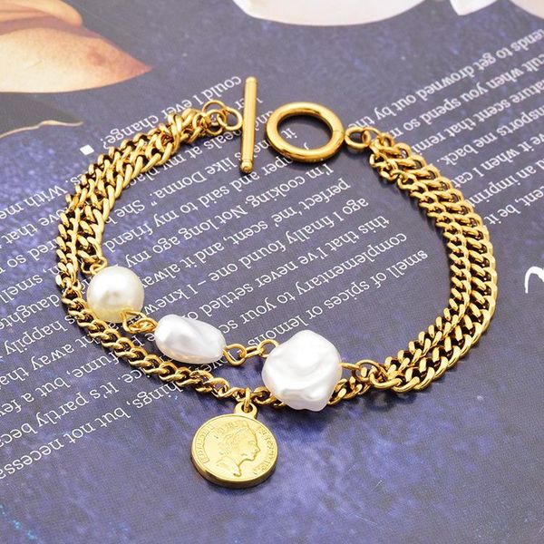 charm bracelets 316l stainless steel coin queen head pendant bracelet irregular pearl double thick chain 18k gold, Golden;silver
charm bracelets 316l stainless steel coin queen head pendant bracelet irregular pearl double thick chain 18k gold, Golden;silver