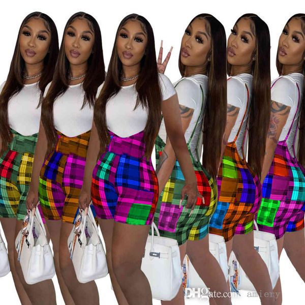 women two piece pants sets summer clothing 2021 sling color matching plaid shorts + t-shirt short sleeve pant suits, White
women two piece pants sets summer clothing 2021 sling color matching plaid shorts + t-shirt short sleeve pant suits, White