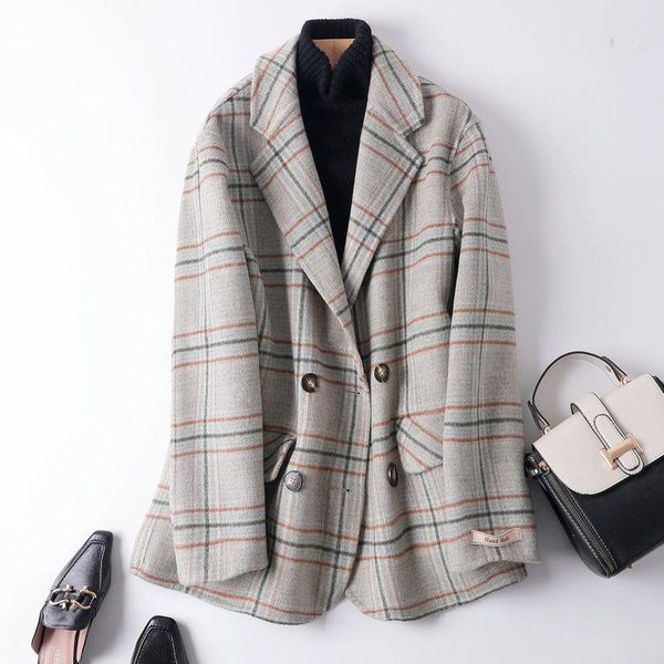 women's wool & blends 2021 autumn and winter plaid double-sided suit short coat hand-sewn woolen overcoat female, Black
women's wool & blends 2021 autumn and winter plaid double-sided suit short coat hand-sewn woolen overcoat female, Black