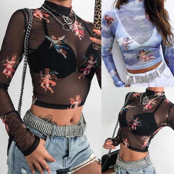 women's t-shirt women jupiter soft long sleeve mock neck see through shirt crop transparent mesh ladies, White
women's t-shirt women jupiter soft long sleeve mock neck see through shirt crop transparent mesh ladies, White