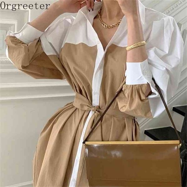 temperament contrast color shirt dress women summer lapel single breasted lace up lantern sleeve mid-calf dresses 210602, White
temperament contrast color shirt dress women summer lapel single breasted lace up lantern sleeve mid-calf dresses 210602, White