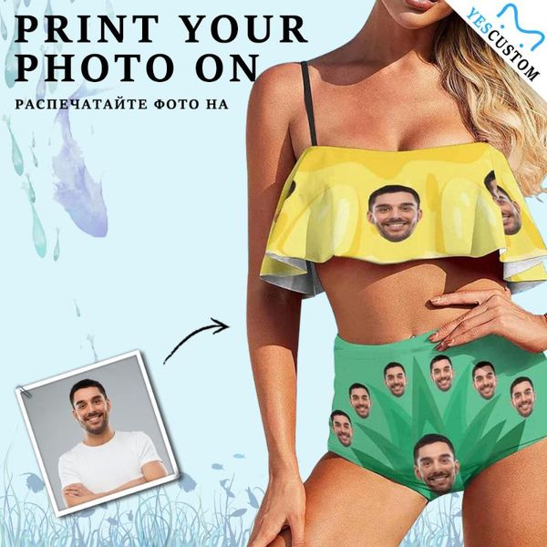 women's swimwear yes custom face yellow pineapple green ruffle bathing suit swimsuit personalized bikini set party pool girl beach, White;black
women's swimwear yes custom face yellow pineapple green ruffle bathing suit swimsuit personalized bikini set party pool girl beach, White;black