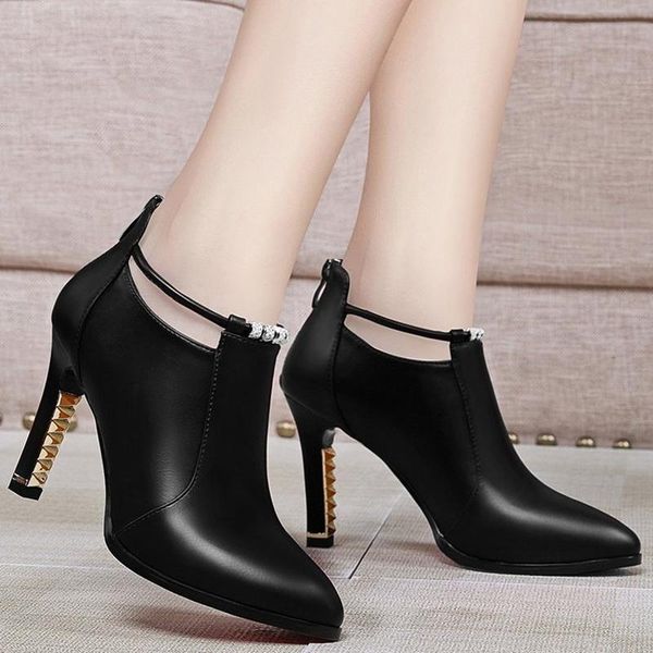 dress shoes 2021 leather 9cm pumps women autumn short boots high heels female fashion bottes waterproof pointed toe, Black
dress shoes 2021 leather 9cm pumps women autumn short boots high heels female fashion bottes waterproof pointed toe, Black