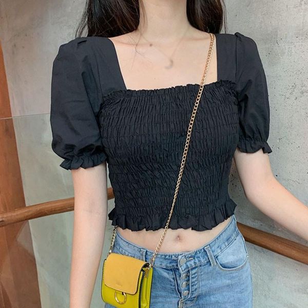 women square collar sweet blouse short puff sleeves cropped shirts female summer blouses women's &, White
women square collar sweet blouse short puff sleeves cropped shirts female summer blouses women's &, White